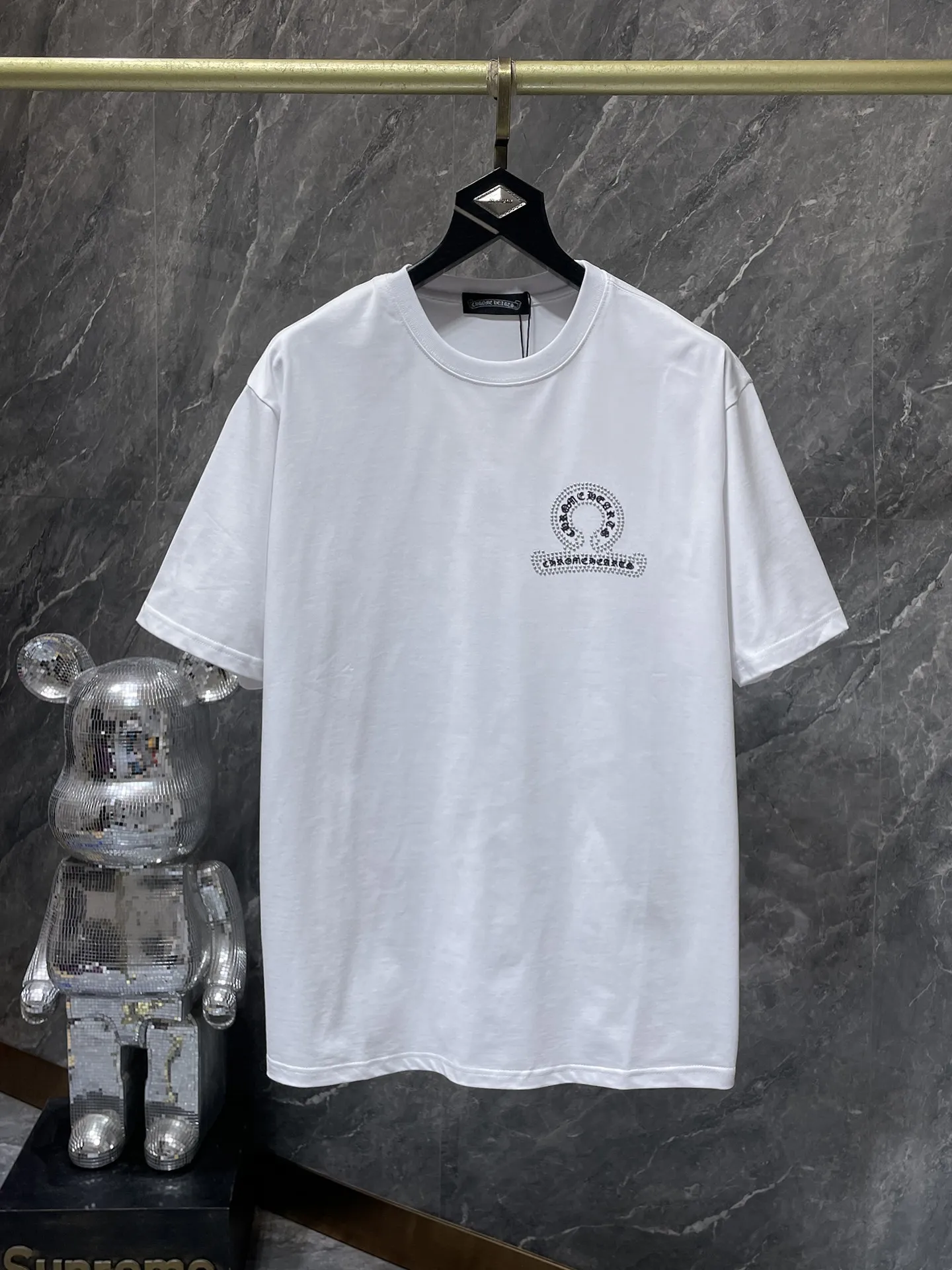 P180 New in summer Chrome Hearts 25ss High weight, environmentally friendly and high-quality top fabric 280g Chrome silicone hot diamond cross horseshoe short sleeves, counter synchronization, replica version 1:1 Recommended colors: white, black